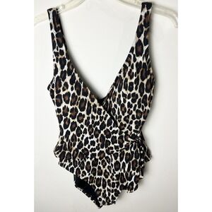 TOMMY BAHAMA SWIMSUIT Women's 8 TROPI-CAT WRAP FRONT LEOPARD BLACK $168